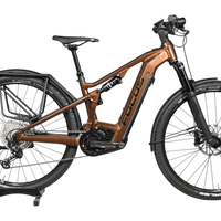 VTT électrique tout-suspendu Focus Thron 6.8 EQP couleur bronze de Loop Sports avec porte-bagages et garde-boue