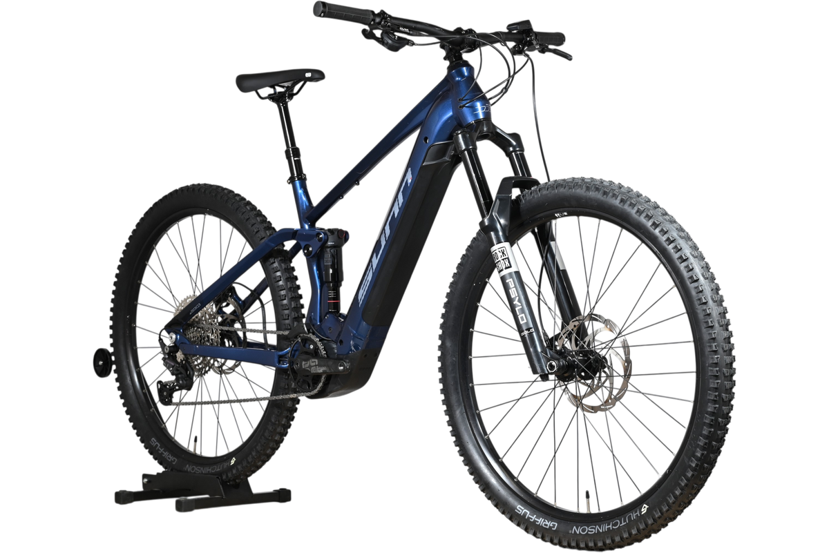 VTT électrique tout-suspendu Sunn Charger S1 bleu de Loop Sports avec pneus Hutchinson et fourche RockShox