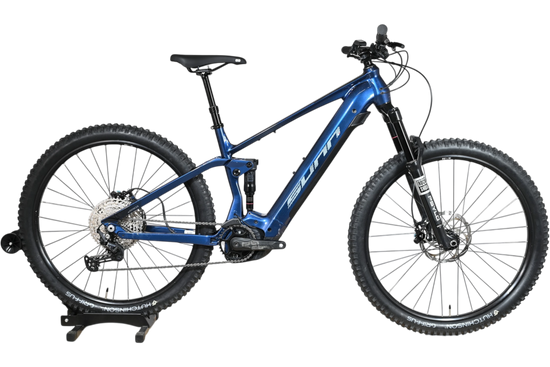 VTT électrique tout-suspendu Sunn Charger S1 2025 bleu chez Loop Sports, cadre aluminium, roues 29 pouces
