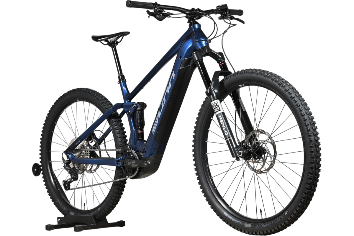 VTT électrique Sunn Charger S1 2025 bleu avec cadre tout suspendu et composants RockShox chez Loop Sports