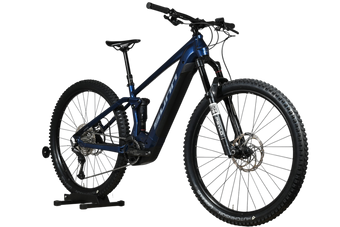 VTT électrique Sunn Charger S1 2025 bleu marine avec suspension tout-suspendu, présenté par Loop Sports